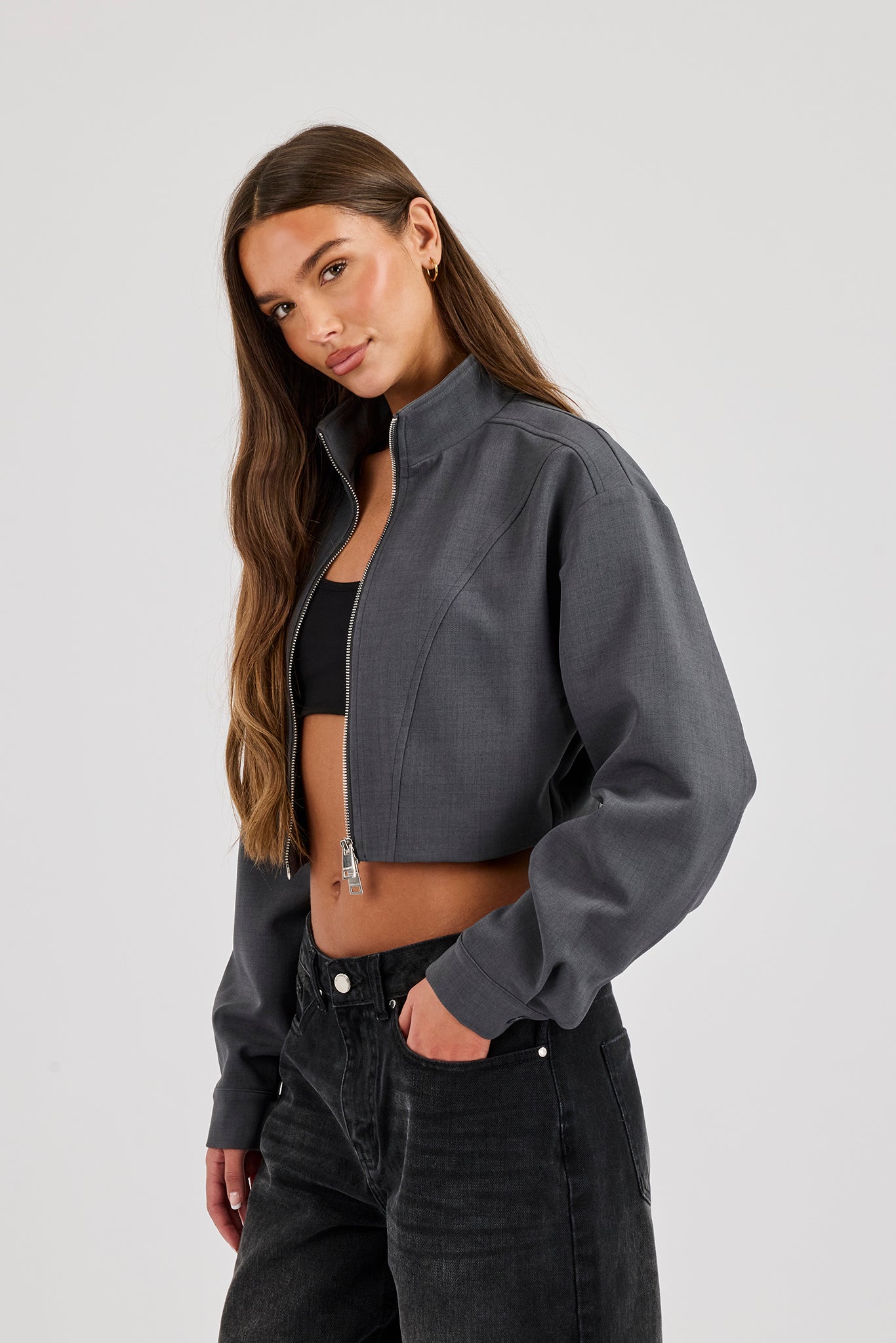 Jacke mit gewebten Nahtdetails – Anthrazit